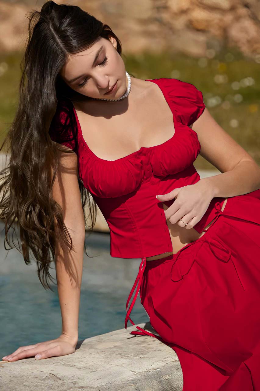 Floral Red Ruffle Top