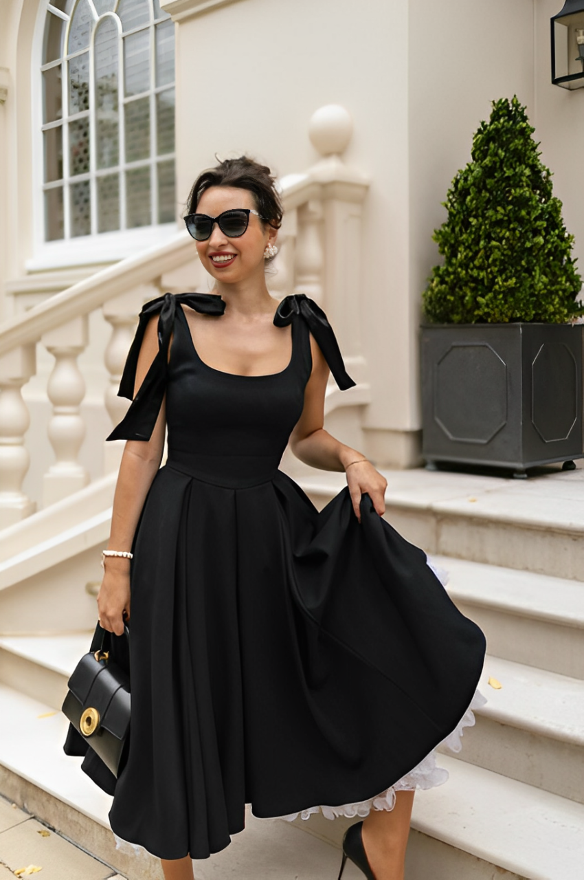 Ribboned Frill Black Dress