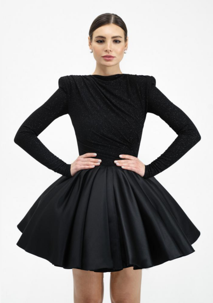 Shiny Razzle Short Black Dress