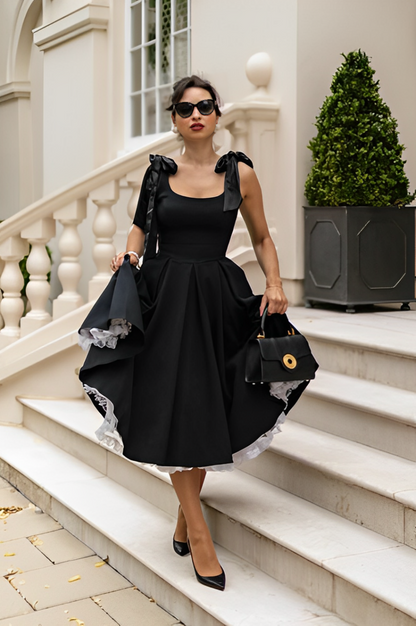 Ribboned Frill Black Dress