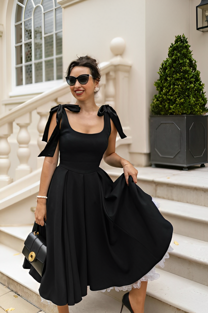 Ribboned Frill Black Dress