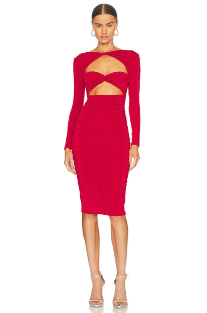 Crimson Sheer Midi Dress