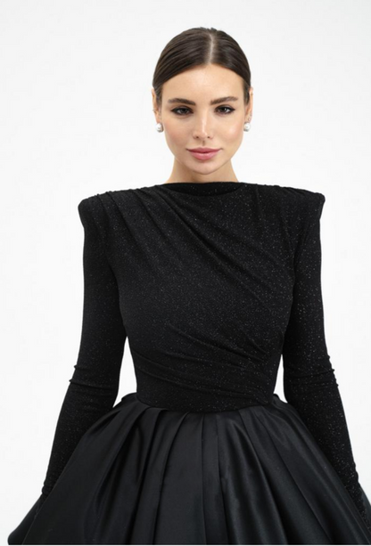 Shiny Razzle Short Black Dress