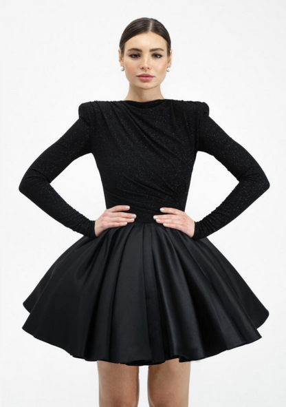 Shiny Razzle Short Black Dress
